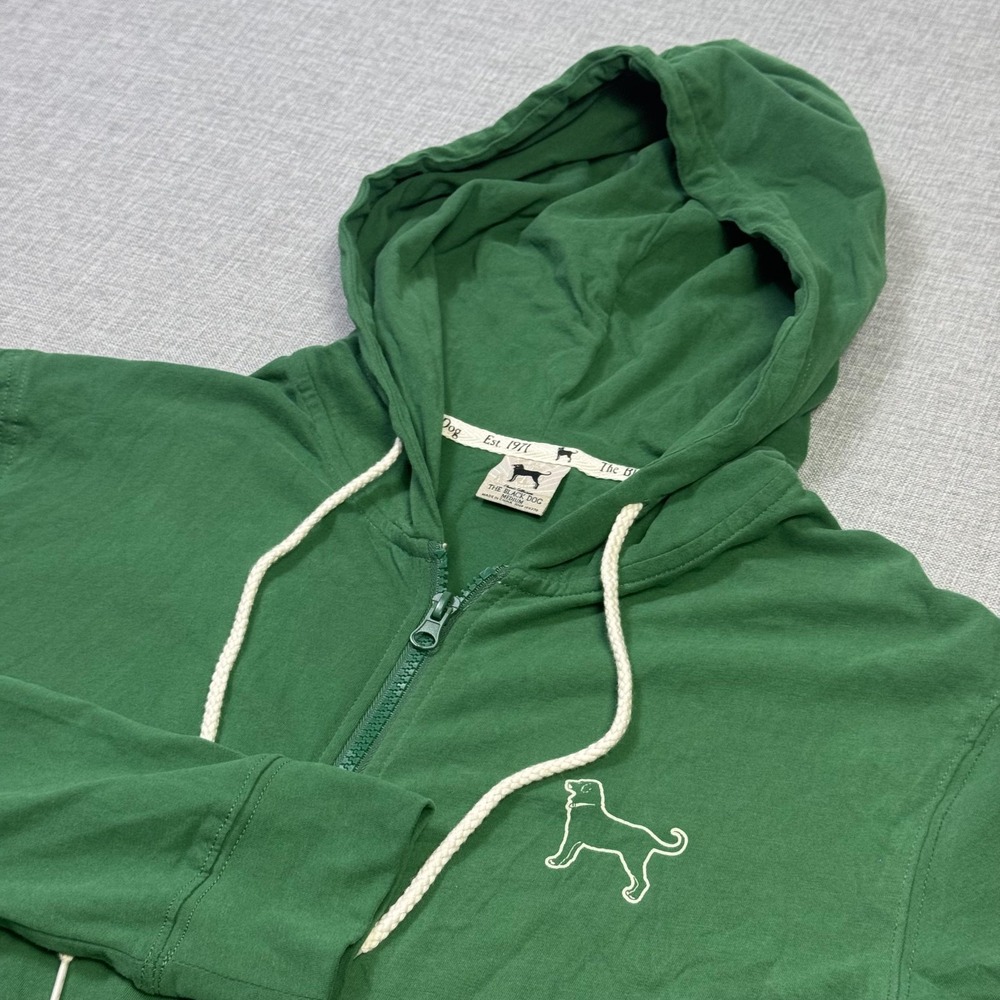The Black Dog Full Zip Hoodie Womens M Green Lightweight Graphic Logo Jersey